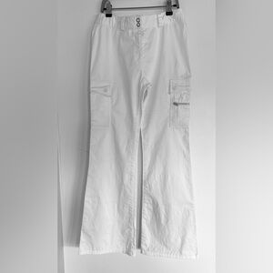 White Cargo Women Flare-Leg Cotton Pants